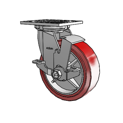 4 Series 2 Inch Wide Top Plate Swivel Caster with 6 x 2 Polyurethane HI-TECH Wheel and Top Lock Brake
