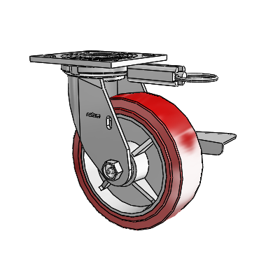 4 Series 2 Inch Wide Top Plate Swivel Caster with 6 x 2 Polyurethane HI-TECH Wheel and Side Lock Brake