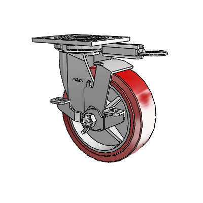 4 Series 2 Inch Wide Top Plate Swivel Caster with 6 x 2 Polyurethane HI-TECH Wheel and Top Lock Brake