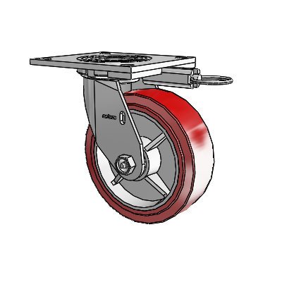 Roulette pivotante de la série 4, à plaque supérieure de 2 pouces de large, équipée d'une roue HI-TECH en polyuréthane de 6 x 2