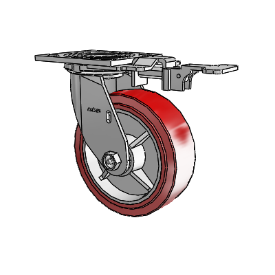 Roulette pivotante de la série 4, à plaque supérieure de 2 pouces de large, équipée d'une roue HI-TECH en polyuréthane de 6 x 2