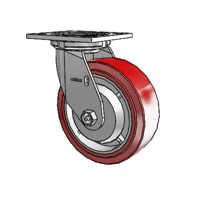 Roulette pivotante de la série 4, à plaque supérieure de 2 pouces de large, équipée d'une roue HI-TECH en polyuréthane de 6 x 2