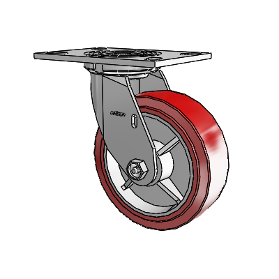 Roulette pivotante de la série 4, à plaque supérieure de 2 pouces de large, équipée d'une roue HI-TECH en polyuréthane de 6 x 2