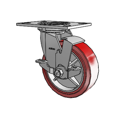 4 Series 2 Inch Wide Top Plate Swivel Caster with 6 x 2 Polyurethane HI-TECH Wheel and Top Lock Brake