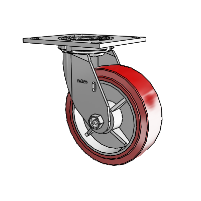 Roulette pivotante de la série 4, à plaque supérieure de 2 pouces de large, équipée d'une roue HI-TECH en polyuréthane de 6 x 2
