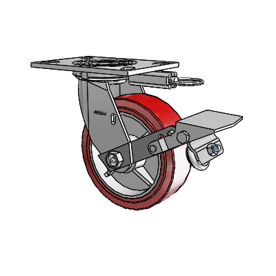 4 Series 2 Inch Wide Top Plate Swivel Caster with 6 x 2 Polyurethane HI-TECH Wheel and Tread Lock Brake