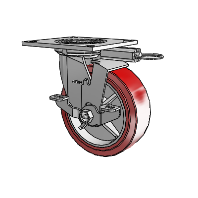 4 Series 2 Inch Wide Top Plate Swivel Caster with 6 x 2 Polyurethane HI-TECH Wheel and Top Lock Brake