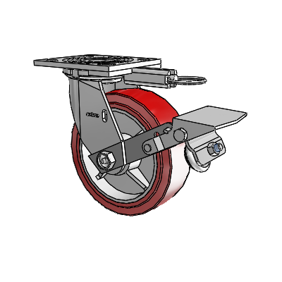 4 Series 2 Inch Wide Top Plate Swivel Caster with 6 x 2 Polyurethane HI-TECH Wheel and Tread Lock Brake