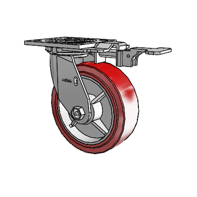 Roulette pivotante de la série 4, à plaque supérieure de 2 pouces de large, équipée d'une roue HI-TECH en polyuréthane de 6 x 2