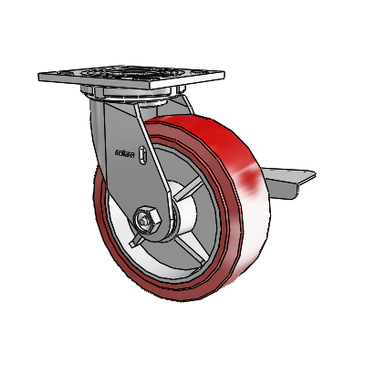 4 Series 2 Inch Wide Top Plate Swivel Caster with 6 x 2 Polyurethane HI-TECH Wheel and Side Lock Brake