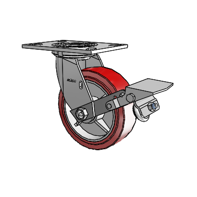 4 Series 2 Inch Wide Top Plate Swivel Caster with 6 x 2 Polyurethane HI-TECH Wheel and Tread Lock Brake