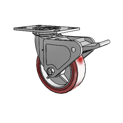 4 Series 2 Inch Wide Top Plate Swivel Caster with 6 x 2 Polyurethane HI-TECH Wheel and Tech Lock Brake