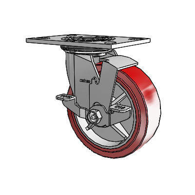 4 Series 2 Inch Wide Top Plate Swivel Caster with 6 x 2 Polyurethane HI-TECH Wheel and Top Lock Brake