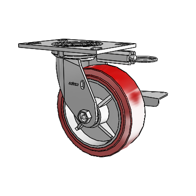 4 Series 2 Inch Wide Top Plate Swivel Caster with 6 x 2 Polyurethane HI-TECH Wheel and Side Lock Brake