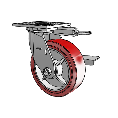 4 Series 2 Inch Wide Top Plate Swivel Caster with 6 x 2 Polyurethane HI-TECH Wheel and Side Lock Brake