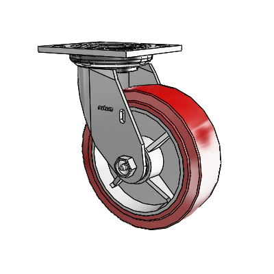 Roulette pivotante de la série 4, à plaque supérieure de 2 pouces de large, équipée d'une roue HI-TECH en polyuréthane de 6 x 2