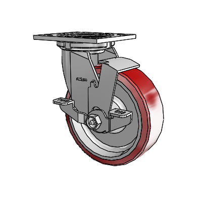 4 Series 2 Inch Wide Top Plate Swivel Caster with 6 x 2 Moldon Polyurethane (Aluminum Core) Wheel and Top Lock Brake