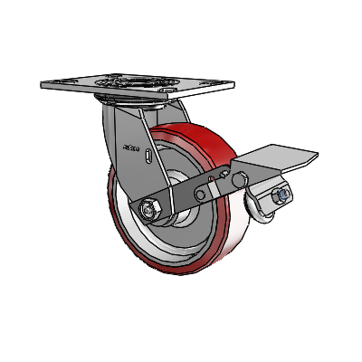 4 Series 2 Inch Wide Top Plate Swivel Caster with 6 x 2 Moldon Polyurethane (Aluminum Core) Wheel and Tread Lock Brake