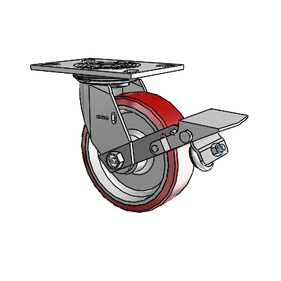 4 Series 2 Inch Wide Top Plate Swivel Caster with 6 x 2 Moldon Polyurethane (Aluminum Core) Wheel and Tread Lock Brake