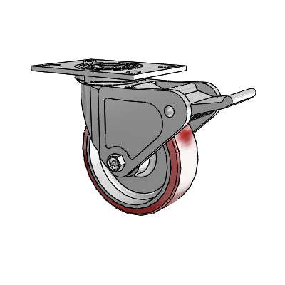 Roulette pivotante de la série 4 avec plaque supérieure de 2 pouces de large, équipée d'une roue Moldon en polyuréthane (noyau en aluminium) de 6 x 2 et d'un frein Tech Lock