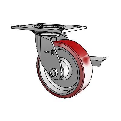4 Series 2 Inch Wide Top Plate Swivel Caster with 6 x 2 Moldon Polyurethane (Aluminum Core) Wheel and Side Lock Brake