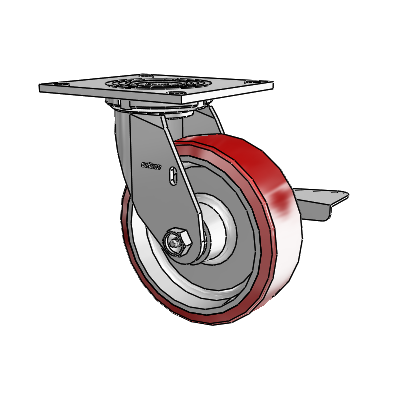4 Series 2 Inch Wide Top Plate Swivel Caster with 6 x 2 Moldon Polyurethane (Aluminum Core) Wheel and Side Lock Brake