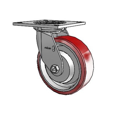 Roulette pivotante de la série 4 avec plaque supérieure de 2 pouces de large et roue en polyuréthane Moldon 6 x 2 (noyau en aluminium)
