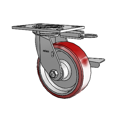 4 Series 2 Inch Wide Top Plate Swivel Caster with 6 x 2 Moldon Polyurethane (Aluminum Core) Wheel and Side Lock Brake