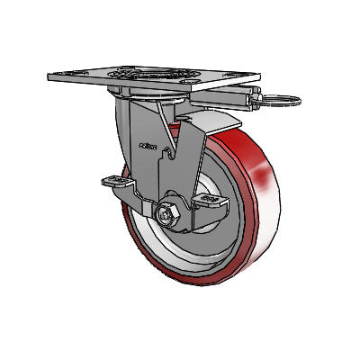 4 Series 2 Inch Wide Top Plate Swivel Caster with 6 x 2 Moldon Polyurethane (Aluminum Core) Wheel and Top Lock Brake