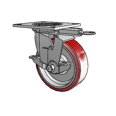 Roulette pivotante de la série 4, avec plaque supérieure de 2 pouces de large, équipée d'une roue Moldon en polyuréthane (noyau en aluminium) de 6 x 2 et d'un frein de blocage supérieur