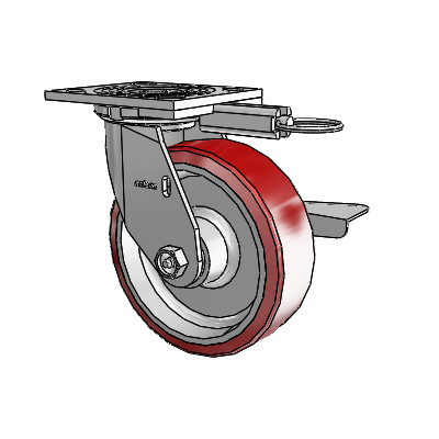 Roulette pivotante de la série 4 avec plaque supérieure de 2 pouces de large, équipée d'une roue Moldon en polyuréthane (noyau en aluminium) de 6 x 2 et d'un frein à blocage latéral