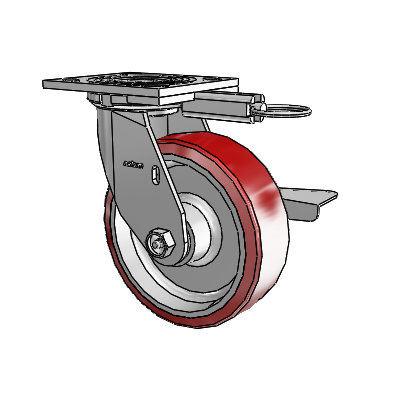Roulette pivotante de la série 4 avec plaque supérieure de 2 pouces de large, équipée d'une roue Moldon en polyuréthane (noyau en aluminium) de 6 x 2 et d'un frein à blocage latéral