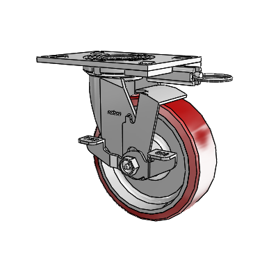 Roulette pivotante de la série 4, avec plaque supérieure de 2 pouces de large, équipée d'une roue Moldon en polyuréthane (noyau en aluminium) de 6 x 2 et d'un frein de blocage supérieur
