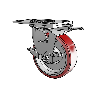 Roulette pivotante de la série 4, avec plaque supérieure de 2 pouces de large, équipée d'une roue Moldon en polyuréthane (noyau en aluminium) de 6 x 2 et d'un frein de blocage supérieur
