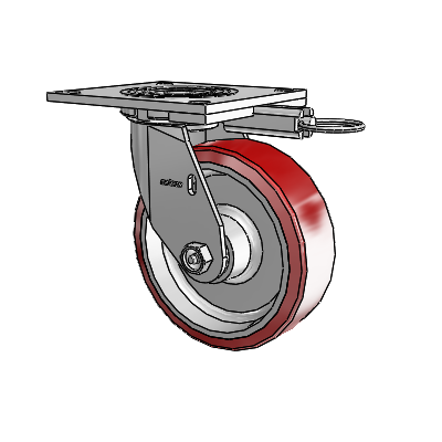 Roulette pivotante de la série 4 avec plaque supérieure de 2 pouces de large et roue en polyuréthane Moldon 6 x 2 (noyau en aluminium)