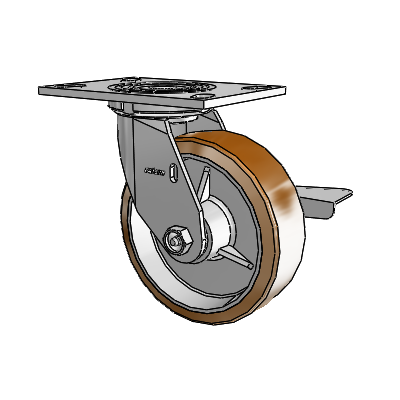 Roulette pivotante de la série 4 avec plaque supérieure de 2 pouces de large, équipée d'une roue Moldon en nylon (noyau en aluminium) de 6 x 2 et d'un frein à blocage latéral