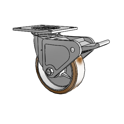 Roulette pivotante de la série 4 avec plaque supérieure de 2 pouces de large, équipée d'une roue Moldon en nylon (noyau en aluminium) de 6 x 2 et d'un frein Tech Lock