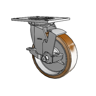 Roulette pivotante de la série 4 avec plaque supérieure de 2 pouces de large, équipée d'une roue Moldon en nylon (noyau en aluminium) de 6 x 2 et d'un frein de blocage supérieur