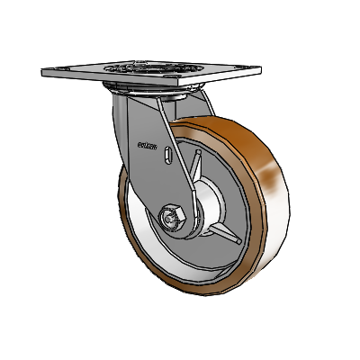 Roulette pivotante de la série 4, avec plaque supérieure de 2 pouces de large et roue Moldon en nylon (noyau en aluminium) de 6 x 2