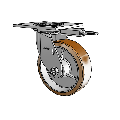 Roulette pivotante de la série 4, avec plaque supérieure de 2 pouces de large et roue Moldon en nylon (noyau en aluminium) de 6 x 2