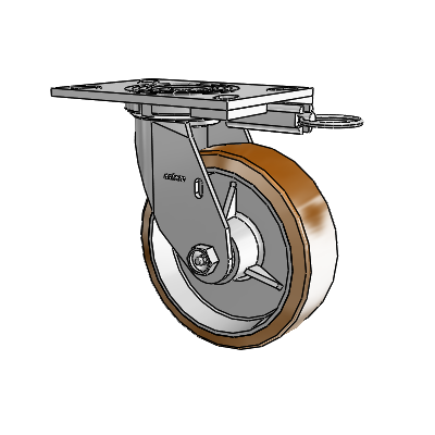 Roulette pivotante de la série 4, avec plaque supérieure de 2 pouces de large et roue Moldon en nylon (noyau en aluminium) de 6 x 2