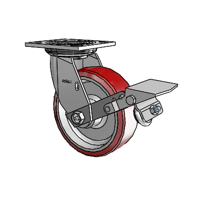 4 Series 2 Inch Wide Top Plate Swivel Caster with 6 x 2 Moldon Polyurethane (Aluminum Core) Wheel and Tread Lock Brake