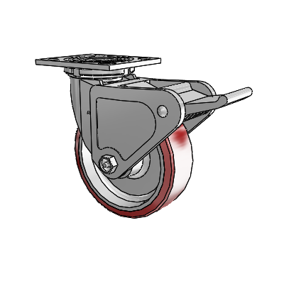 4 Series 2 Inch Wide Top Plate Swivel Caster with 6 x 2 Moldon Polyurethane (Aluminum Core) Wheel and Tech Lock Brake