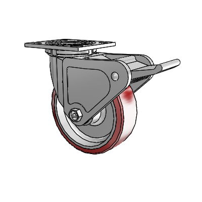 4 Series 2 Inch Wide Top Plate Swivel Caster with 6 x 2 Moldon Polyurethane (Aluminum Core) Wheel and Tech Lock Brake