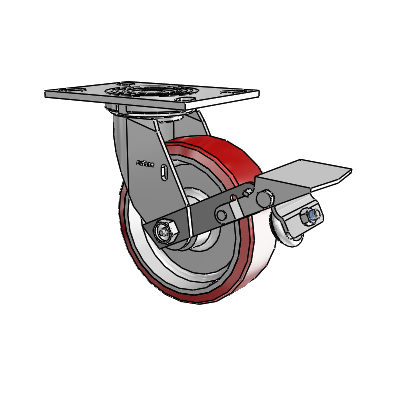 4 Series 2 Inch Wide Top Plate Swivel Caster with 6 x 2 Moldon Polyurethane (Aluminum Core) Wheel and Tread Lock Brake