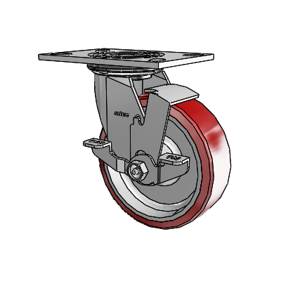 4 Series 2 Inch Wide Top Plate Swivel Caster with 6 x 2 Moldon Polyurethane (Aluminum Core) Wheel and Top Lock Brake