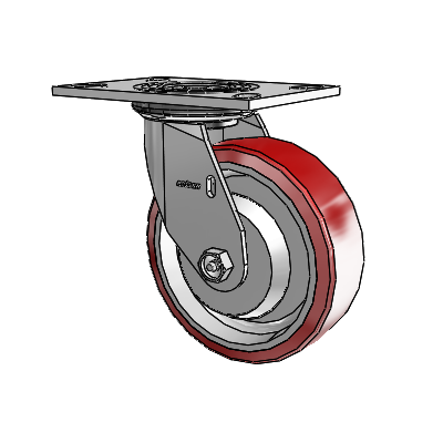 Roulette pivotante de la série 4 avec plaque supérieure de 2 pouces de large et roue en polyuréthane Moldon 6 x 2 (noyau en aluminium)