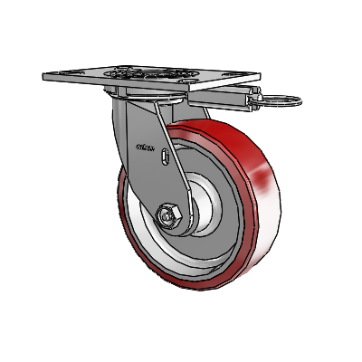 Roulette pivotante de la série 4 avec plaque supérieure de 2 pouces de large et roue en polyuréthane Moldon 6 x 2 (noyau en aluminium)