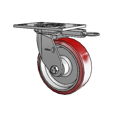 Roulette pivotante de la série 4 avec plaque supérieure de 2 pouces de large et roue en polyuréthane Moldon 6 x 2 (noyau en aluminium)