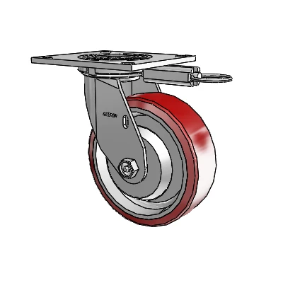 Roulette pivotante de la série 4 avec plaque supérieure de 2 pouces de large et roue en polyuréthane Moldon 6 x 2 (noyau en aluminium)